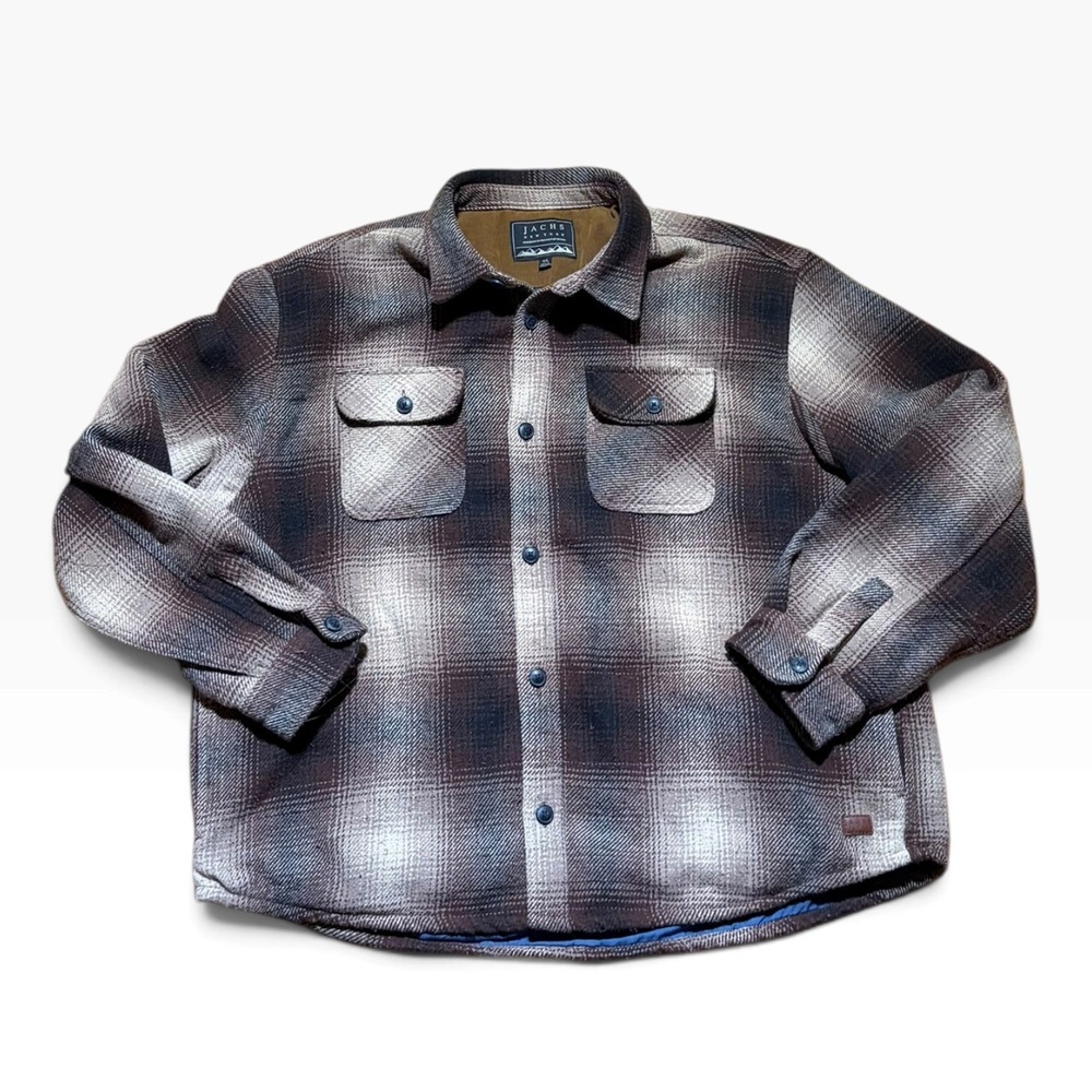 Jachs New York Mens 3XL Brown Plaid Quilted Lined Flannel Shirt Jacket Heavy